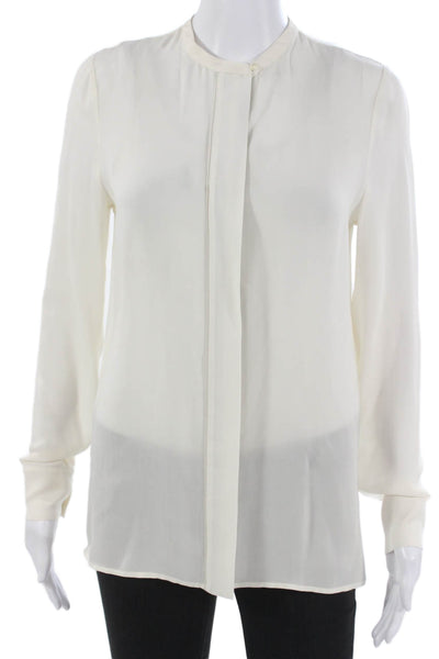 Vince Women Ivory Silk Collared Button Long Sleeve Blouse Size 2
