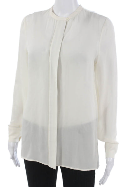 Vince Women Ivory Silk Collared Button Long Sleeve Blouse Size 2