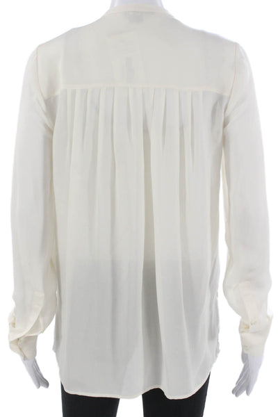 Vince Women Ivory Silk Collared Button Long Sleeve Blouse Size 2