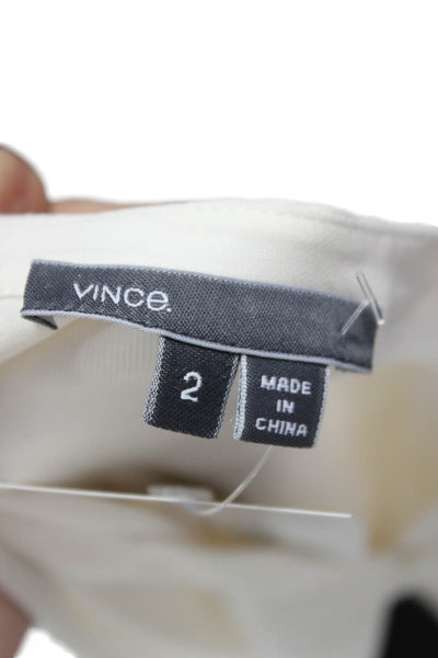 Vince Women Ivory Silk Collared Button Long Sleeve Blouse Size 2