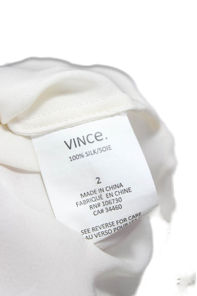 Vince Women Ivory Silk Collared Button Long Sleeve Blouse Size 2