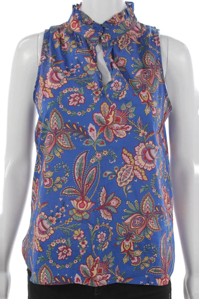 J Crew Women Basic Floral Cotton High Neck Sleeveless Button Blouse Size 0