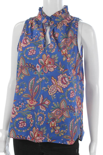 J Crew Women Basic Floral Cotton High Neck Sleeveless Button Blouse Size 0