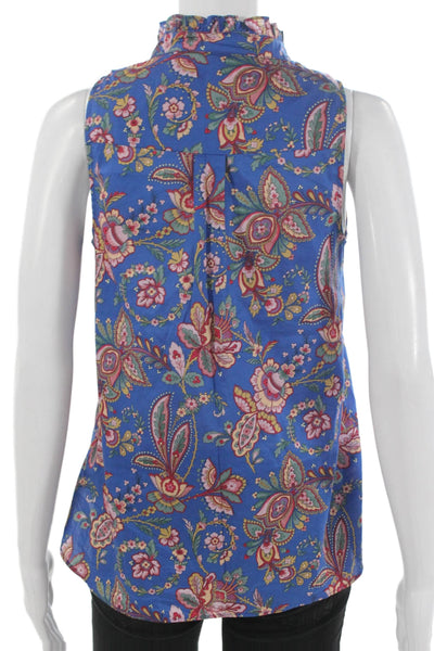J Crew Women Basic Floral Cotton High Neck Sleeveless Button Blouse Size 0