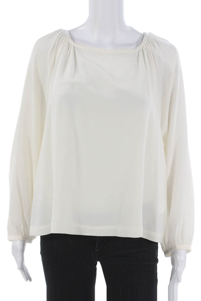 Club Monaco Women Ivory Silk Boat Neck Long Sleeve Basic Blouse Size M