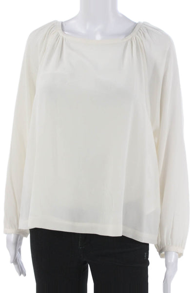 Club Monaco Women Ivory Silk Boat Neck Long Sleeve Basic Blouse Size M