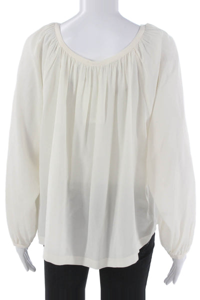Club Monaco Women Ivory Silk Boat Neck Long Sleeve Basic Blouse Size M