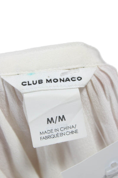 Club Monaco Women Ivory Silk Boat Neck Long Sleeve Basic Blouse Size M