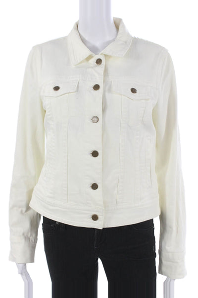 J Crew Womens Basic Jacket White Cotton Blend Long Sleeve Button Size M