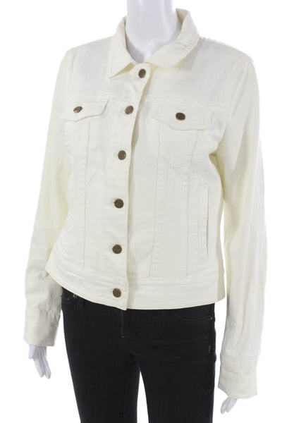 J Crew Womens Basic Jacket White Cotton Blend Long Sleeve Button Size M