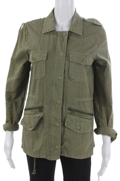 Velvet by Graham & Spencer Women Military Jacket Green Zip Longsleeve Size S