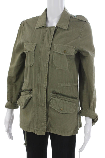 Velvet by Graham & Spencer Women Military Jacket Green Zip Longsleeve Size S