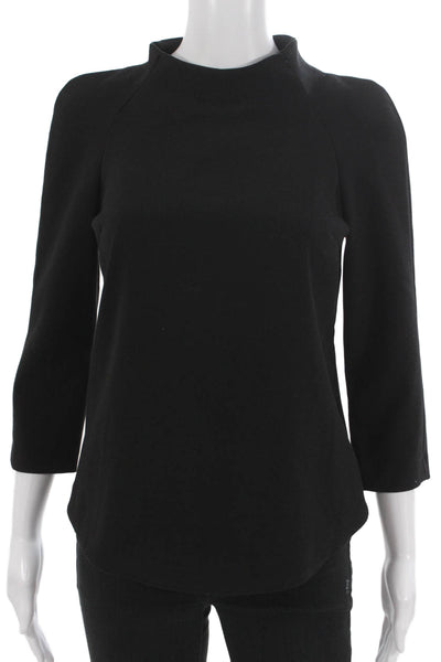 Zara Womens Basic Blouse Black Acrylic Mock Neck 3/4 Sleeve Zip Size S
