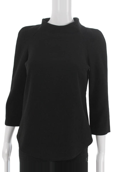 Zara Womens Basic Blouse Black Acrylic Mock Neck 3/4 Sleeve Zip Size S