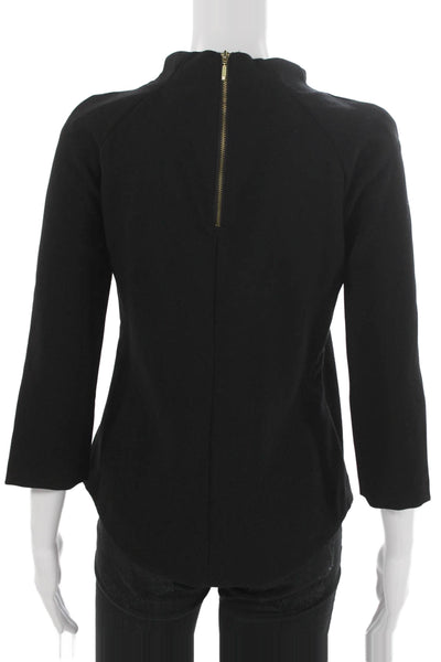 Zara Womens Basic Blouse Black Acrylic Mock Neck 3/4 Sleeve Zip Size S