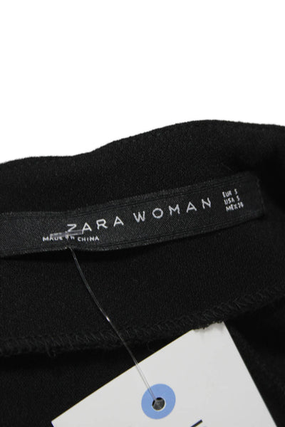 Zara Womens Basic Blouse Black Acrylic Mock Neck 3/4 Sleeve Zip Size S