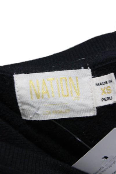 Nation LTD Women Basic Black Cotton Round Neck Long Sleeve T-Shirt Size XS