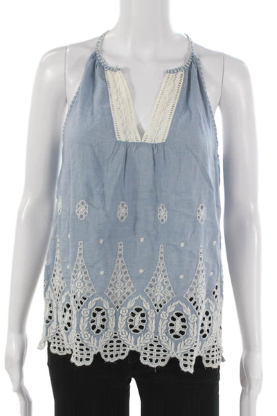 Joie Women Tunic Halter Cotton Sleeveless Blue Size XS