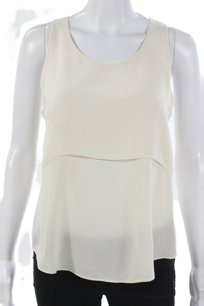 Theory Women Basic Silk Scoop Neck Sleeveless Tank Ivory Petite Size S