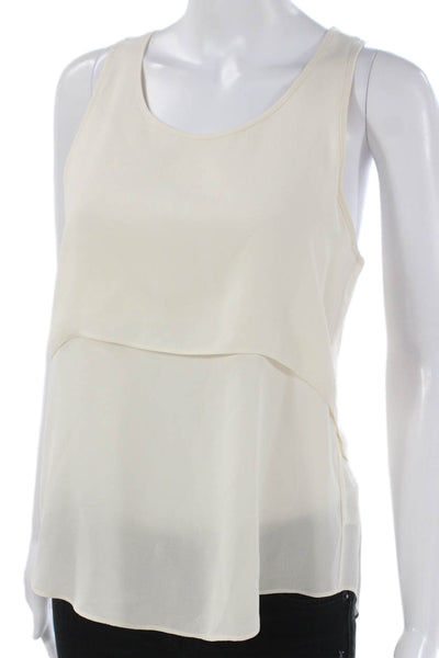 Theory Women Basic Silk Scoop Neck Sleeveless Tank Ivory Petite Size S