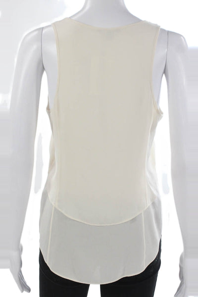 Theory Women Basic Silk Scoop Neck Sleeveless Tank Ivory Petite Size S
