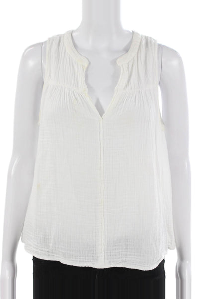 Xirena Women Basic Sleeveless V-Neck Cotton Blouse White Size S