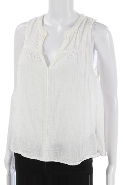 Xirena Women Basic Sleeveless V-Neck Cotton Blouse White Size S