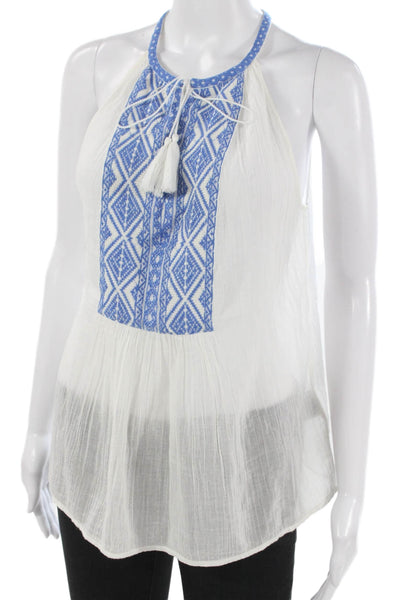 Joie Women Halter Sleeveless Geometric Cotton Tunic White Size XS