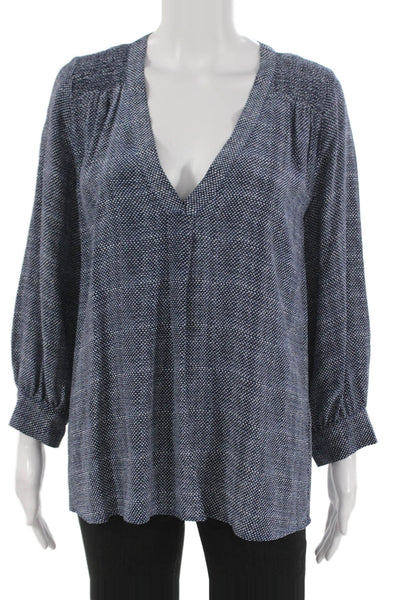 Joie Women Silk Geometric V-Neck Long Sleeve Tunic Blue Size S