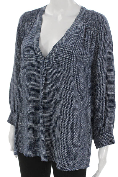 Joie Women Silk Geometric V-Neck Long Sleeve Tunic Blue Size S