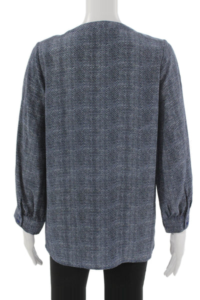 Joie Women Silk Geometric V-Neck Long Sleeve Tunic Blue Size S