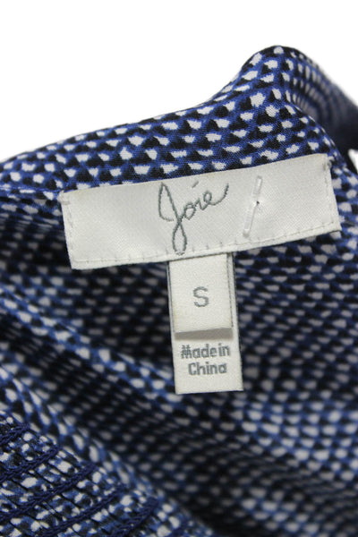 Joie Women Silk Geometric V-Neck Long Sleeve Tunic Blue Size S