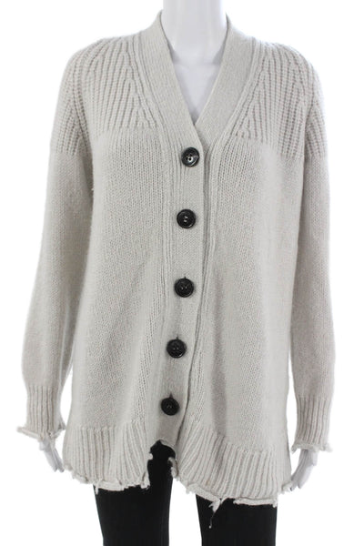 Dondup Womens Alpaca V Neck Cardigan Gray Long Sleeve Size 38