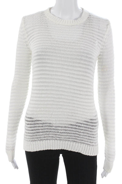 Theory Womens Striped White Cotton Pullover Sweater Long Sleeve Size S