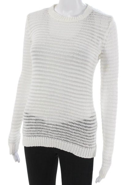 Theory Womens Striped White Cotton Pullover Sweater Long Sleeve Size S