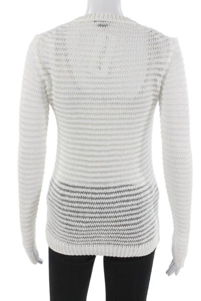 Theory Womens Striped White Cotton Pullover Sweater Long Sleeve Size S