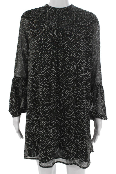 Zara Women Shift Dress Black Polka Dot High Neck Long Sleeve Mini Size S