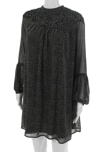 Zara Women Shift Dress Black Polka Dot High Neck Long Sleeve Mini Size S