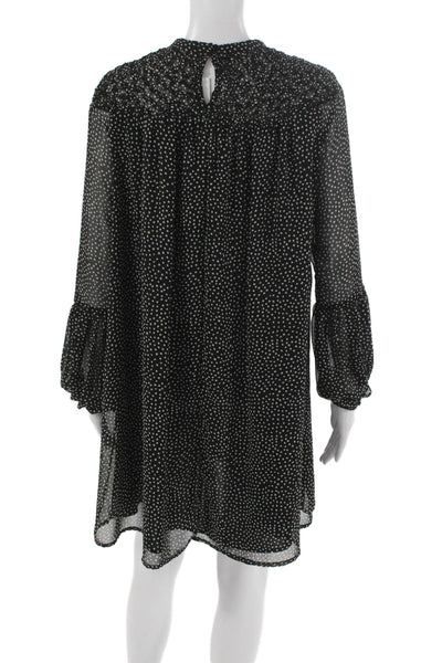 Zara Women Shift Dress Black Polka Dot High Neck Long Sleeve Mini Size S