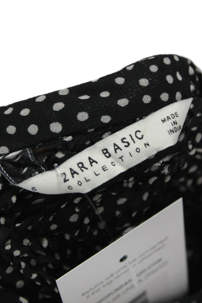 Zara Women Shift Dress Black Polka Dot High Neck Long Sleeve Mini Size S