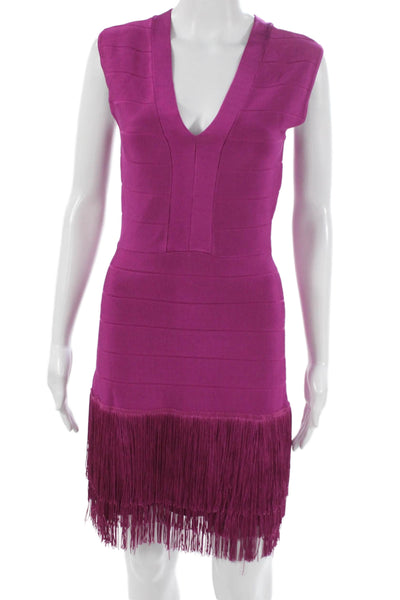 Venus Womens Bodycon Dress Purple V Neck Sleeveless Zip Short Size 4