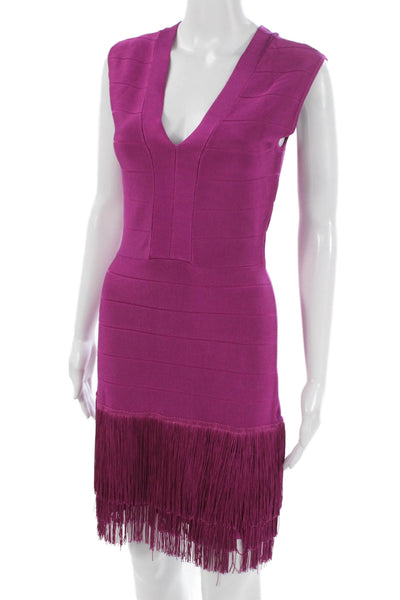 Venus Womens Bodycon Dress Purple V Neck Sleeveless Zip Short Size 4