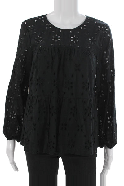 J Crew Women Floral Cotton Round Neck Long Sleeve Button Blouse Size S