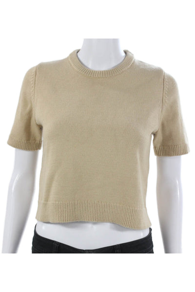 Zara Womens Beige Cotton Crew Neck Pullover Sweater Short Sleeve Size M