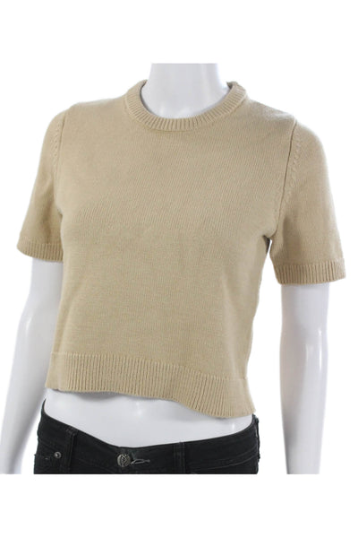 Zara Womens Beige Cotton Crew Neck Pullover Sweater Short Sleeve Size M