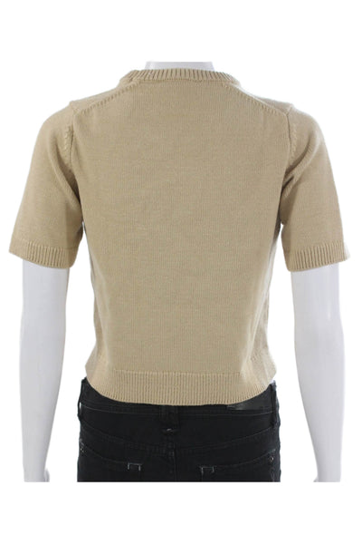 Zara Womens Beige Cotton Crew Neck Pullover Sweater Short Sleeve Size M
