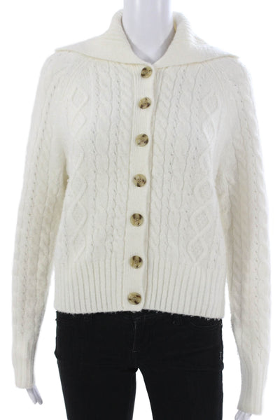 J Crew Women Cardigan White Collared Long Sleeve Acrylic Size S