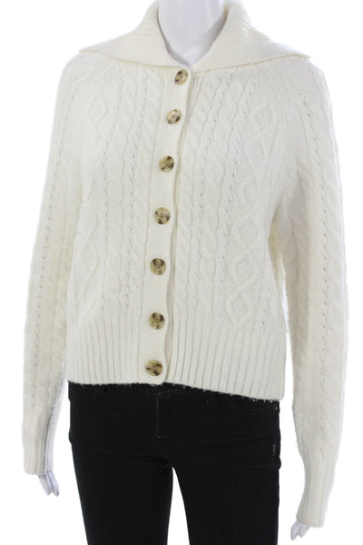 J Crew Women Cardigan White Collared Long Sleeve Acrylic Size S