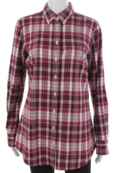 Thomas Pink Women Button-Up Collared Plaid Cotton Long Sleeve Top Red Size 10
