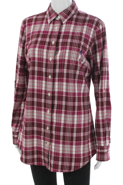 Thomas Pink Women Button-Up Collared Plaid Cotton Long Sleeve Top Red Size 10